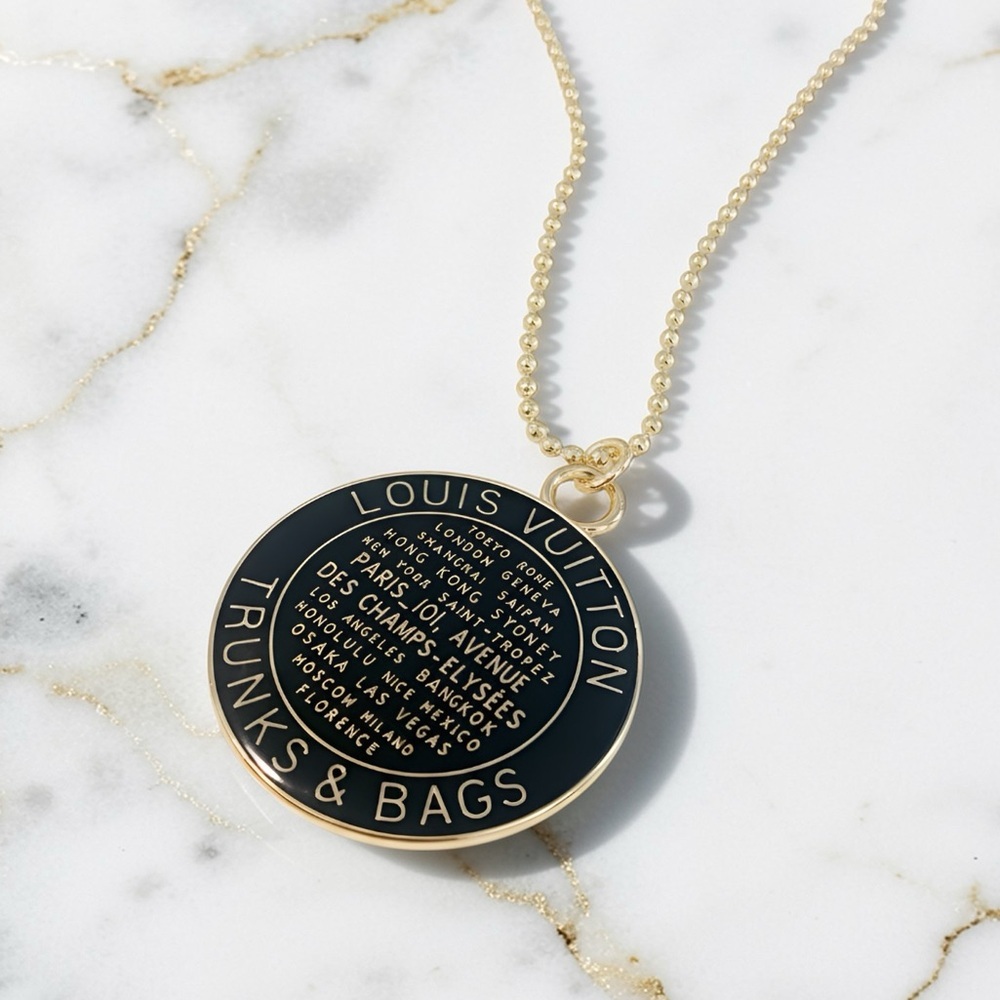 Luxury Black/Gold Large Double Sided Logo Trunks & Bags Charm Necklace - Picture 1 of 2